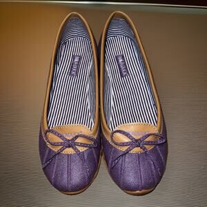 Aquaduck “Sail”Purple and Brown Bow Detail Flats Shoes size 8.5 Preppy Outdoors